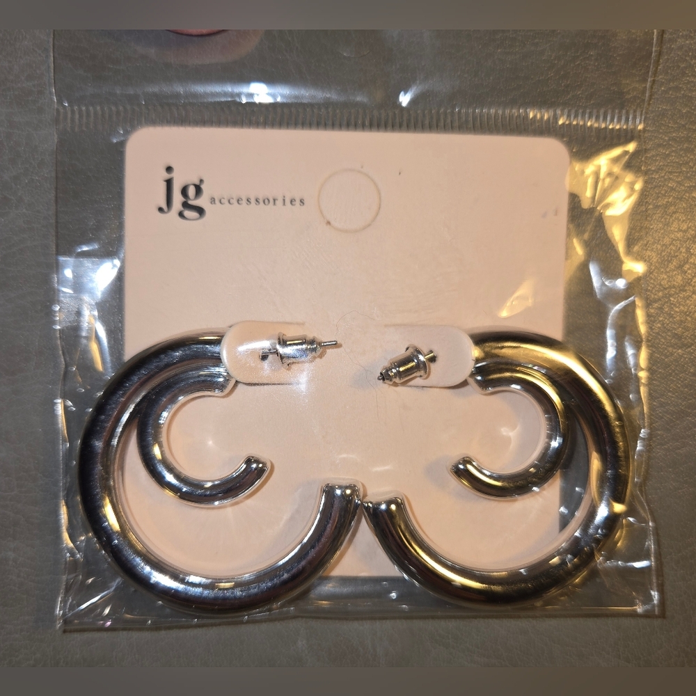 Silver Hoop Earrings by JG Accessories
